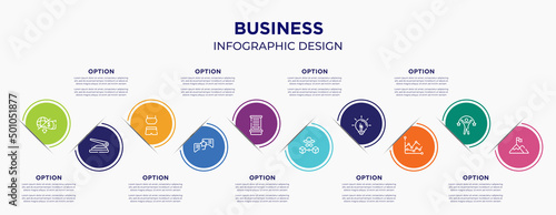 business concept infographic design template. included cooperate, stack, identification card, consult, competitor, bills, intranet, debit card, limit for abstract background.