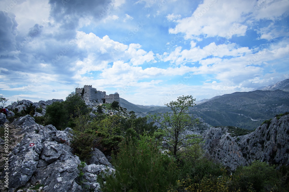Medieval fortress on the top of rocky mountain in Croatia