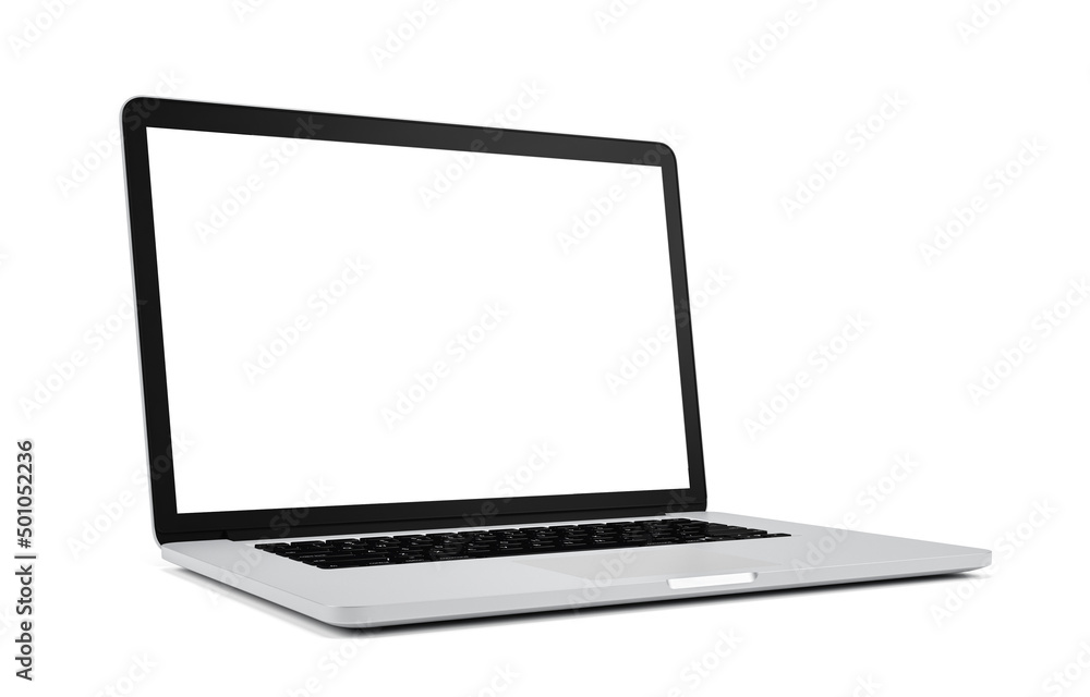 Laptop with blank screen isolated on white background, 3d rendering Laptop with blank screen isolated on white background, 3d rendering