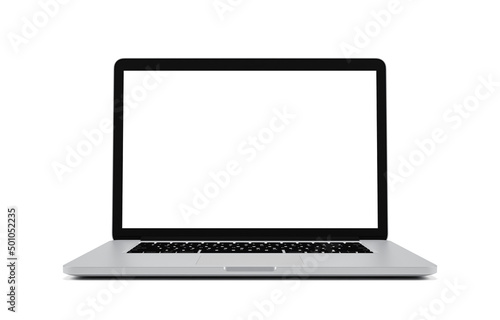 Laptop with blank screen isolated on white background, 3d rendering