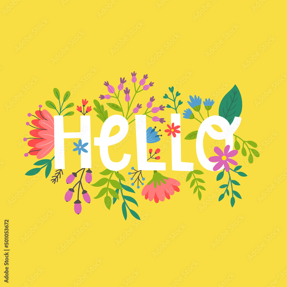 vector yellow card with flowers and text