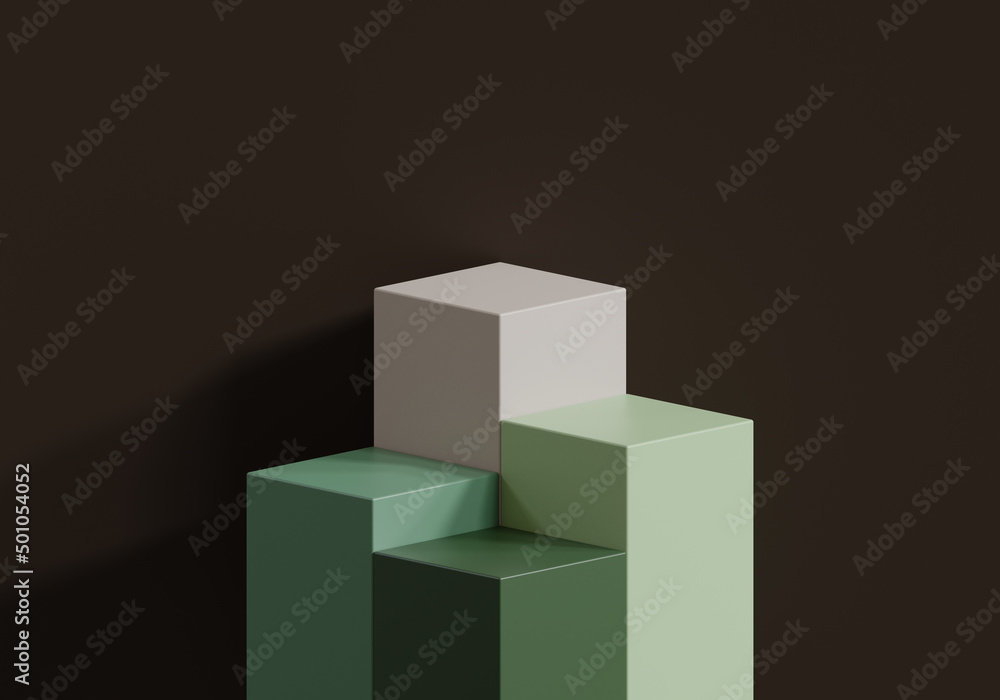Green cube podium for product display. scene with geometrical forms. empty showcase, 3d rendering. Green cube podium for product display. scene with geometrical forms. empty showcase, 3d rendering.