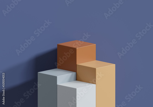 Cube podium for product display. scene with geometrical forms. empty showcase, 3d rendering.