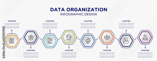 data organization concept infographic template with 8 step or option. included crypto vault, ddos, feature, keylogger, cyber security, folder network icons for abstract background.