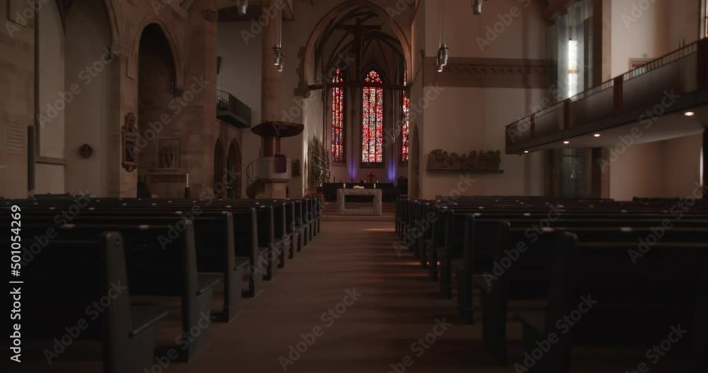 Gliding Past Catherdral Poles On Isle Towards Bible On Altar Gliding Past Catherdral Poles On Isle Towards Bible On Altar