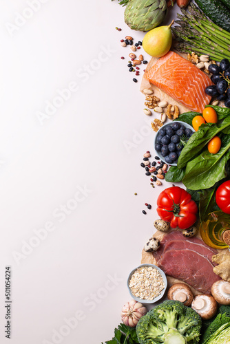 Assortment of healthy food for clean eating flexitarian mediterranean diet photo