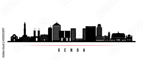 Genoa skyline horizontal banner. Black and white silhouette of Genoa  Italy. Vector template for your design.