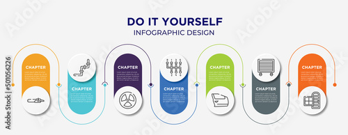 do it yourself concept infographic design template. included sharp chainsaw, junction, radiation, gear stick, car door, garage wrench, door and window icons for abstract background.