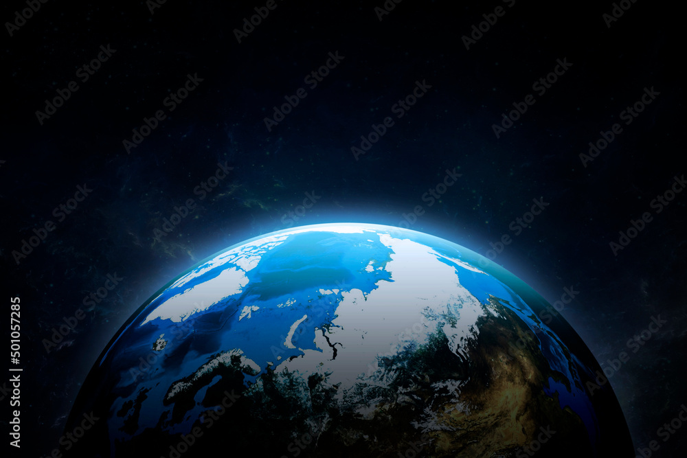 Night world in outer space abstract wallpaper, city lights on planet civilization. 3d render
