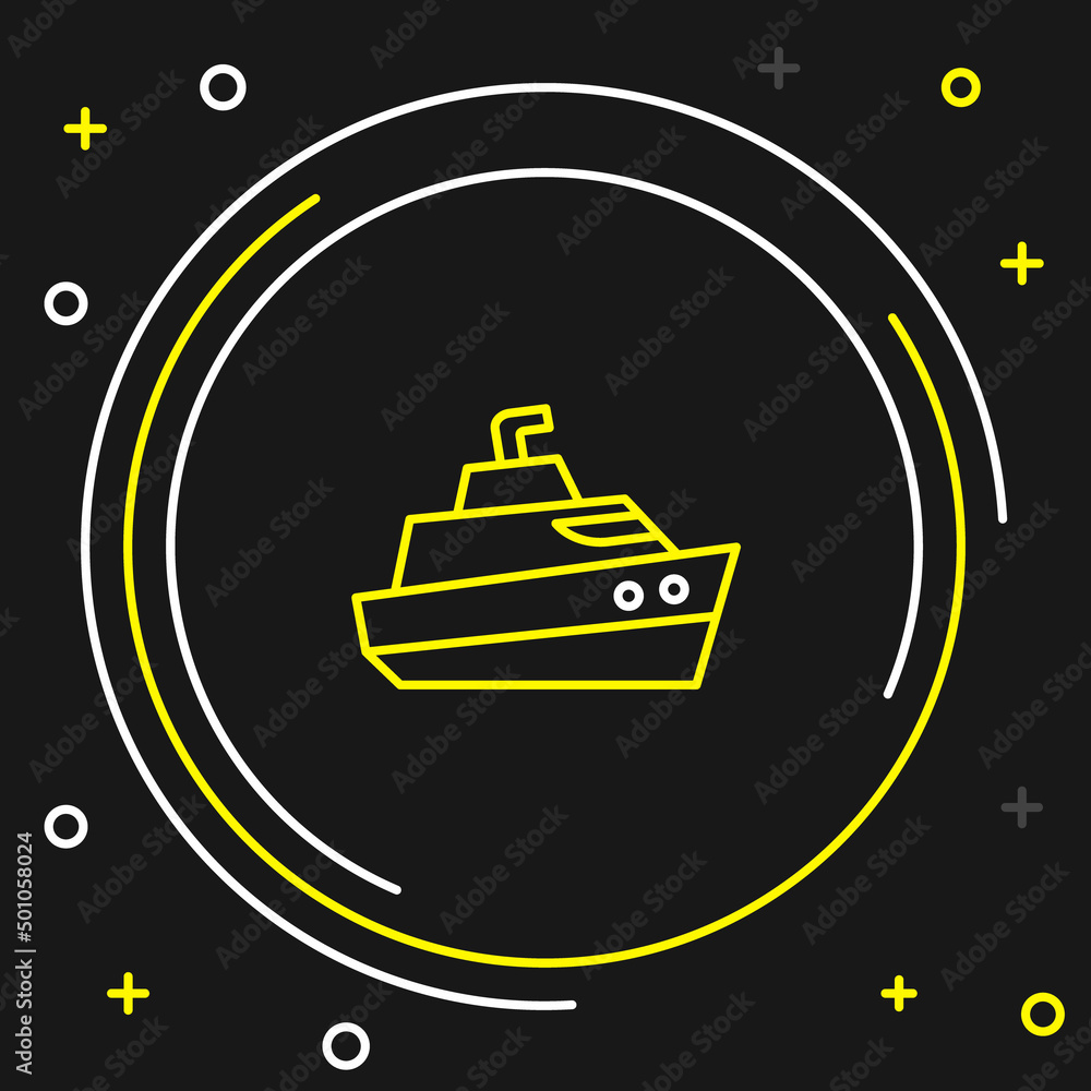 Line Speedboat icon isolated on black background. Colorful outline concept. Vector