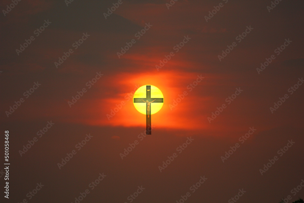 jesus crucifixion with dramatic sky abstract color nature background