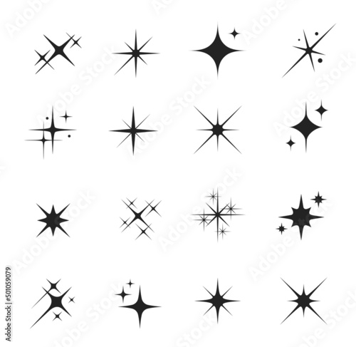 Canvas-taulu Star sparkle and twinkle, star burst and flash vector silhouettes