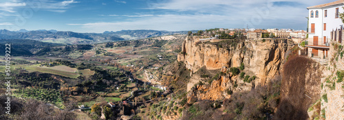 Ronda, Spain at the Puente Nuevo Bridge over the Tajo Gorge.