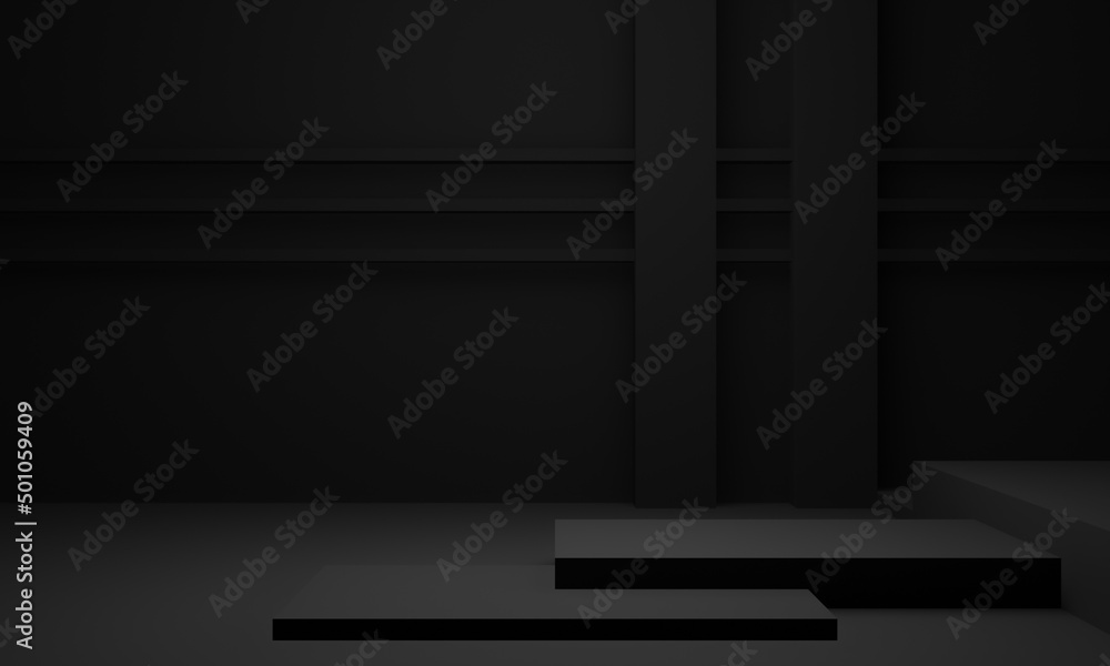 Obraz premium 3D black geometric product podium. Dark stage background.