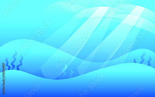 Abstract Sea underwater with lighting effect of sunlight with background. World Ocean Day. Colored vector illustration.