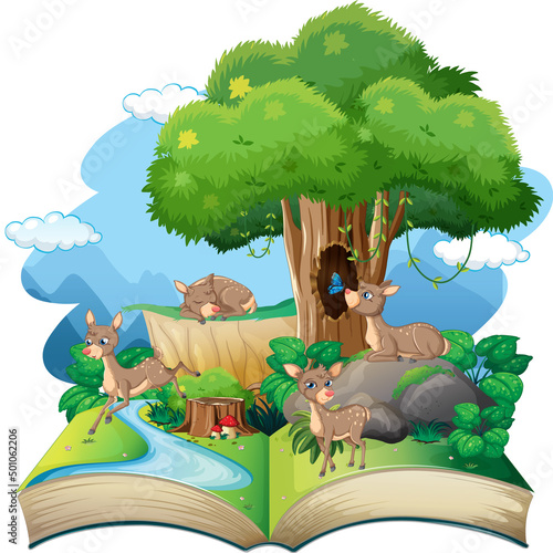 Storybook with deers in forest