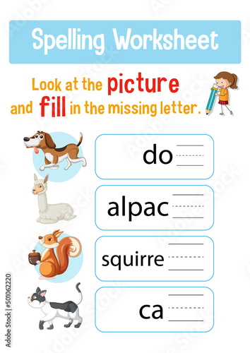 Worksheet design for spelling words