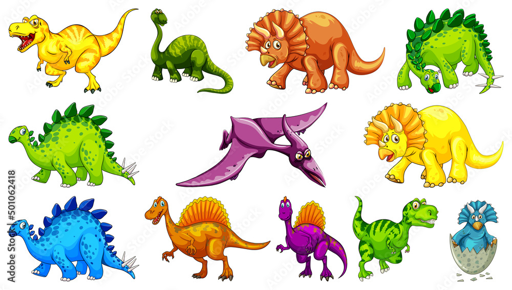 Many dinosaurs on white background Many dinosaurs on white background