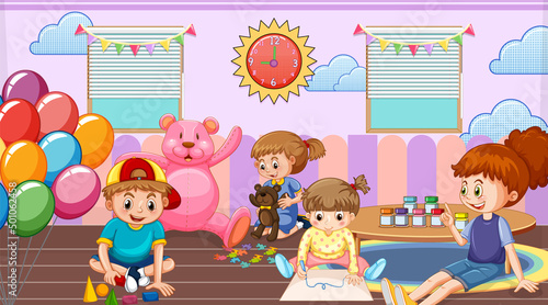 Kindergarten classroom with children