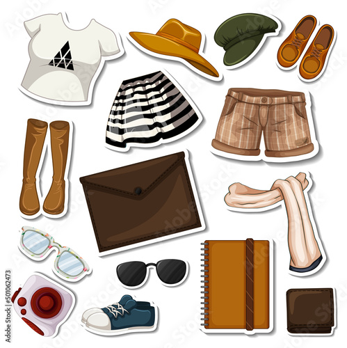 Sticker set of different bags and accessories