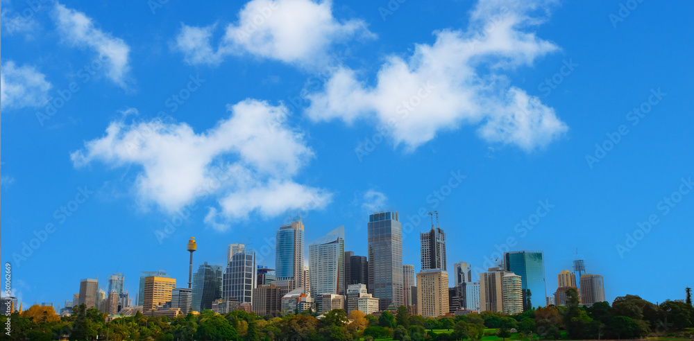 Fototapeta premium Sydney CBD skyline, residential and commercial buildings on the harbour waters NSW Australia