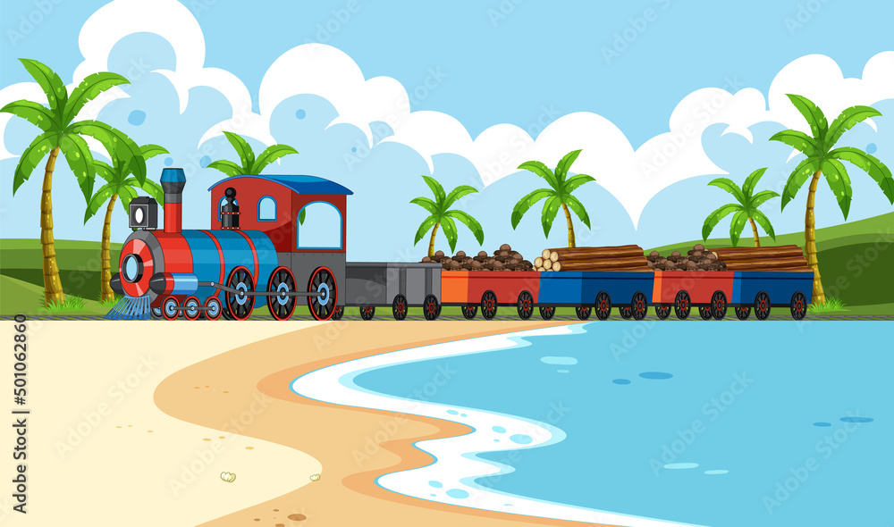 Outdoor scene with a steam locomotive train