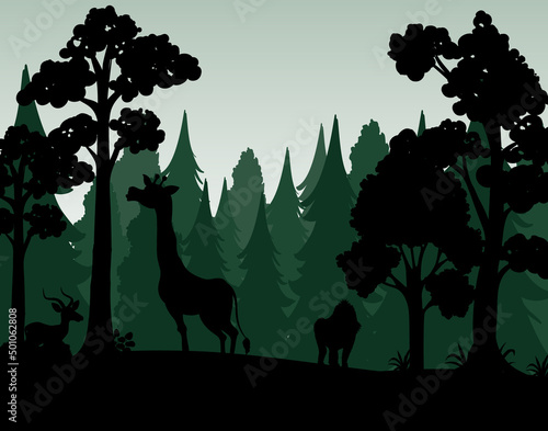 Silhouette shadow of forest scene