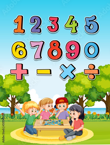 Number 0 to 9 with math symbols