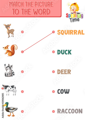 Word to picture matching worksheet for children