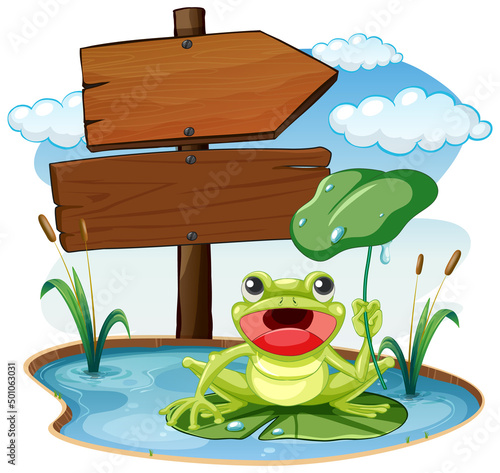 Sign board with frog on white background