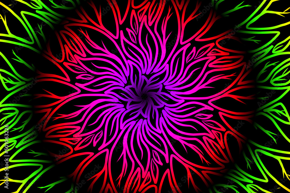 seamless colourful caleidoscope gradient flower and leaf art pattern of indonesian culture traditional tenun batik ethnic dayak ornament for wallpaper ads background seamless colourful caleidoscope gradient flower and leaf art pattern of indonesian culture traditional tenun batik ethnic dayak ornament for wallpaper ads background