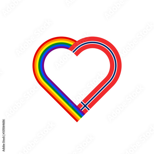 unity concept. heart ribbon icon of rainbow and norway flags. vector illustration isolated on white background