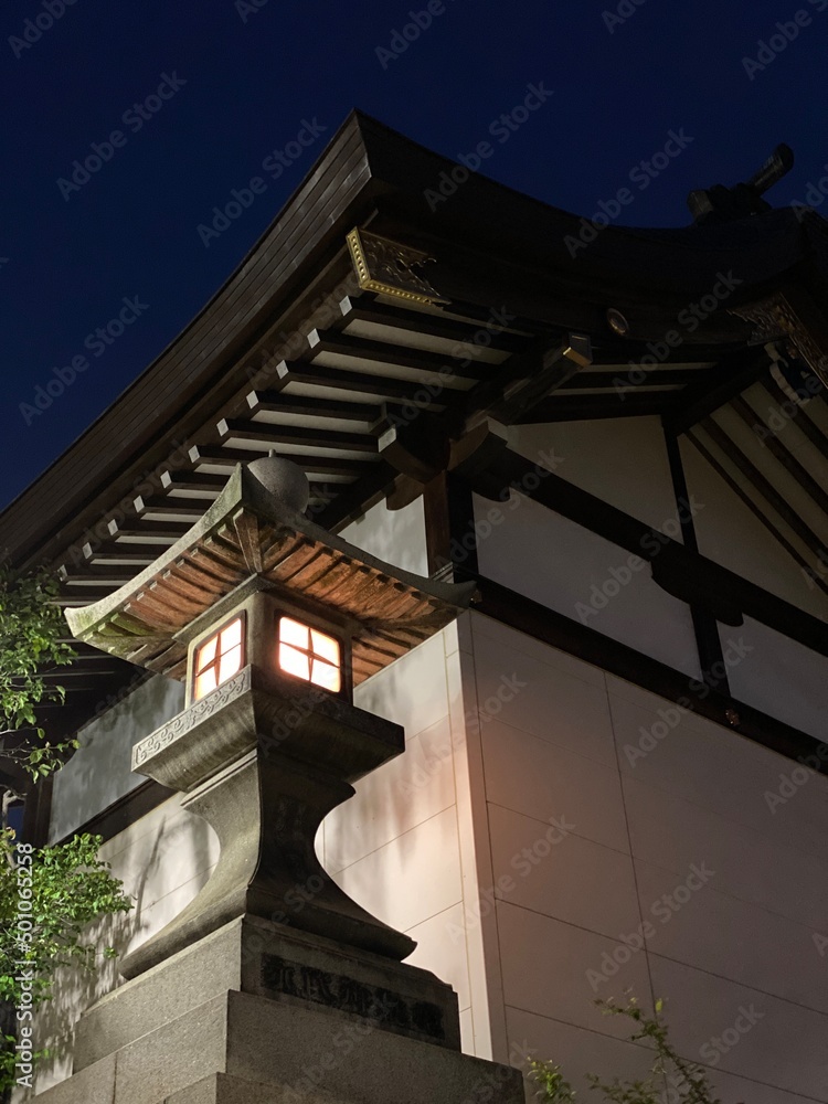 Shrine at night, from the street of Ueno, Tokyo, “Hanazono shrine” year 2022, spring