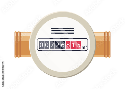Gas meter. Automatic meter natural gas. Household or industrial measuring equipment in flat style. Fuel consumption control. Vector illustration isolated on white background.