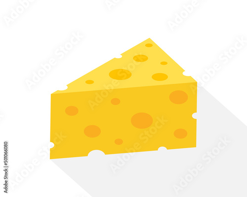 Cheese icon. Cheese triangle slice with shadow. Flat yellow piece of cheddar, swiss, holland and parmesan. Block isolated on white background. Food for breakfast. Vector