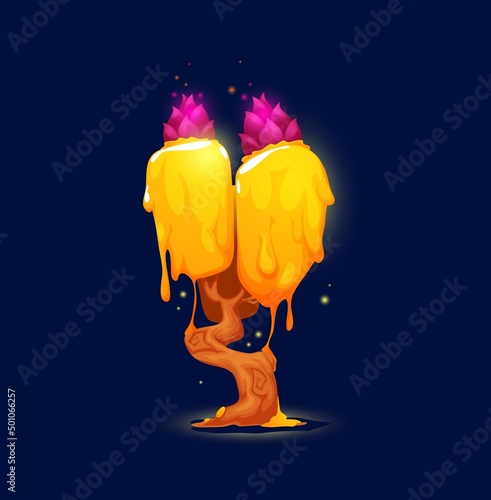 Photography Cartoon alien luminous fantastic tree or mushroom, vector fantasy forest fungi