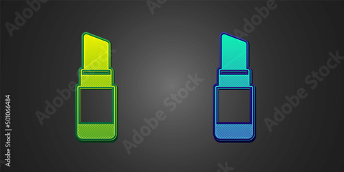 Green and blue Lipstick icon isolated on black background. 8 March. International Happy Women Day. Vector