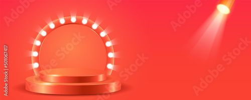 Pastel pink and red podium for advertising products and marketing. Minimal stand 3d illustration. Vector geometric platform design.