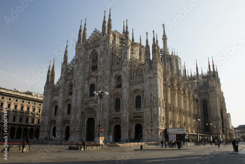 evocative image of the Milan Cathedral in Italy, one of the most important squares in the city