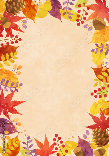 秋の植物の葉っぱのベクターイラストフレーム背景(落ち葉,葉,木の葉,frame,card,leaf,autumn,dry leaves
,Fallen leaves.natural)