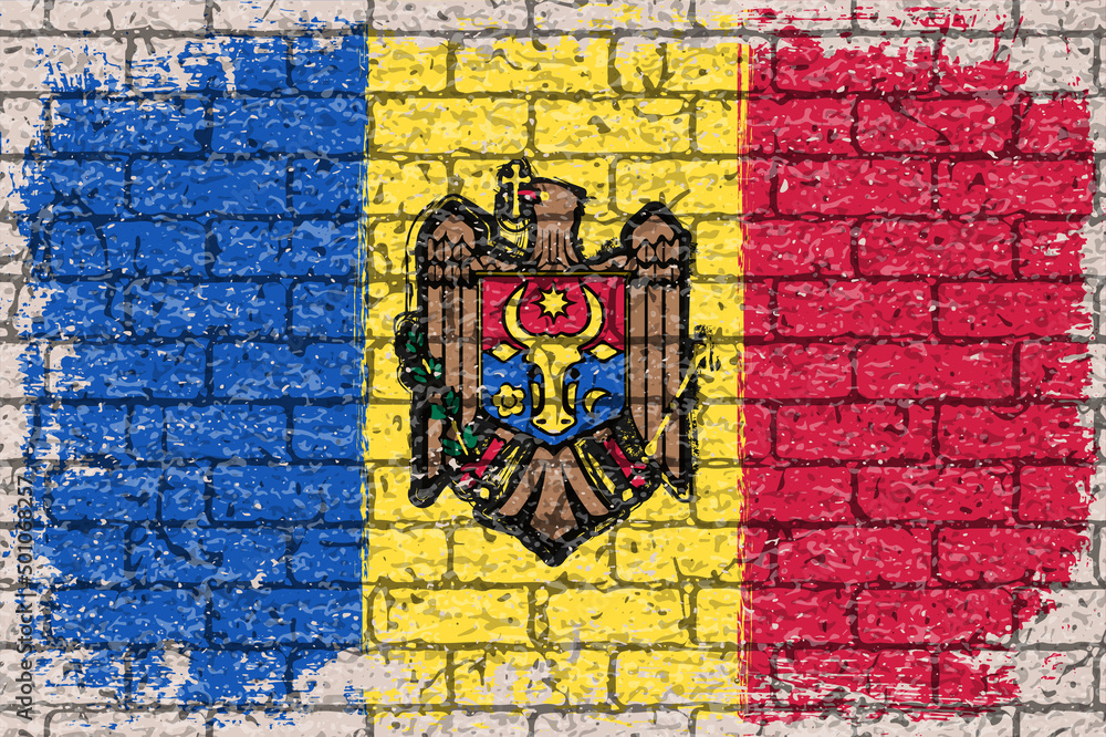 Fototapeta premium レンガの壁に描かれたモルドバ国旗のベクター素材