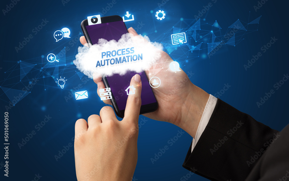 Hand using smartphone with cloud technology concept Hand using smartphone with cloud technology concept