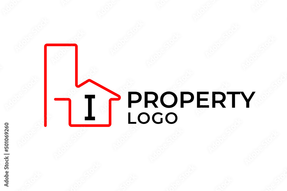 letter I minimalist outline building vector logo design element letter I minimalist outline building vector logo design element