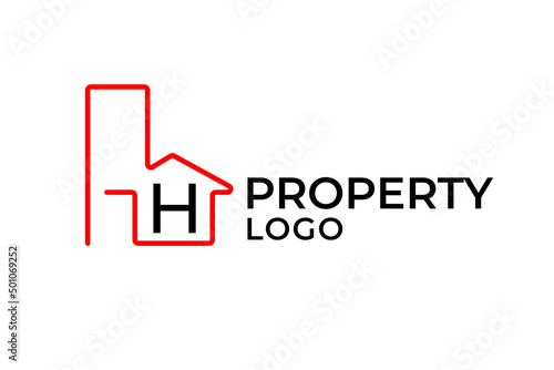 letter H minimalist outline building vector logo design element