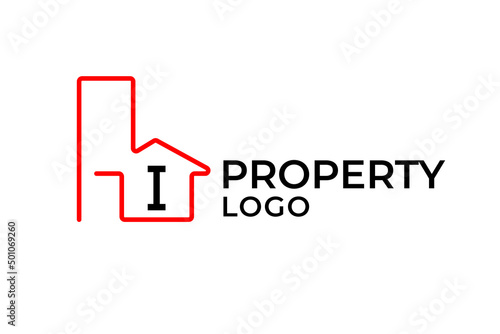 letter I minimalist outline building vector logo design element