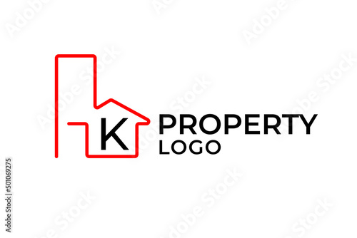 letter K minimalist outline building vector logo design element