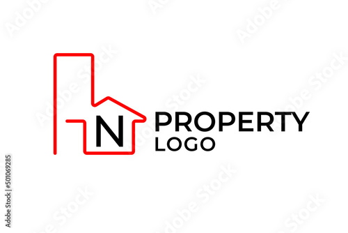 letter N minimalist outline building vector logo design element