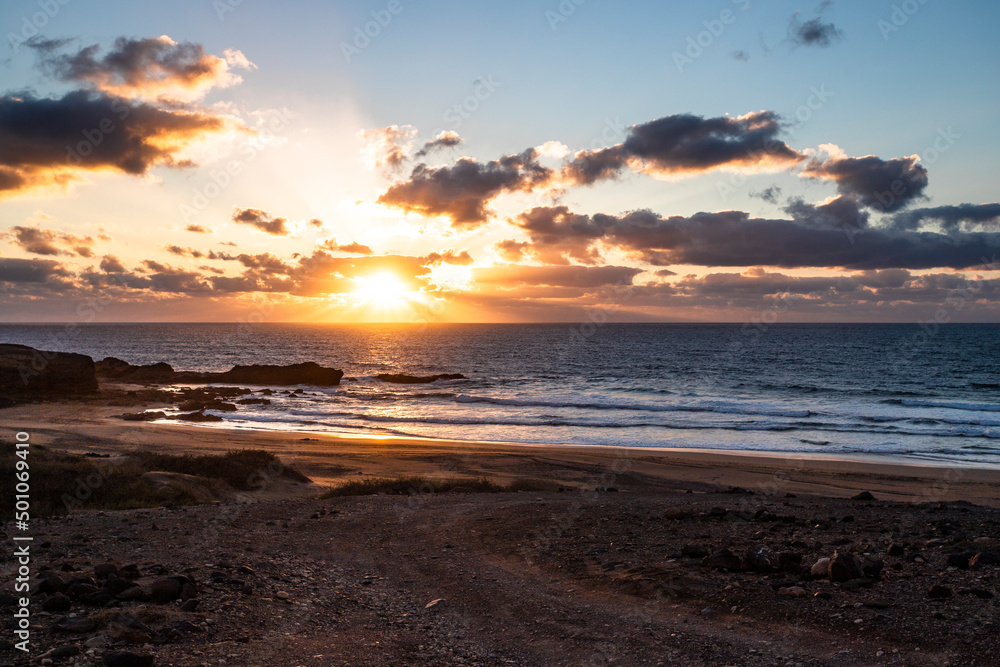 Sunset from Playa de Jarubio, Fuerteventura, Spain.