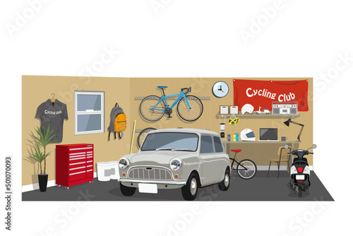 ミニと自転車のガレージ