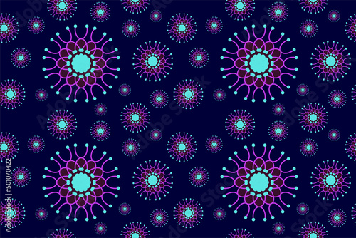 Seamless geometric flowers pattern. Abstract floral design template. Tileable Retro Ornament. Dark Blue stylish graphic design.